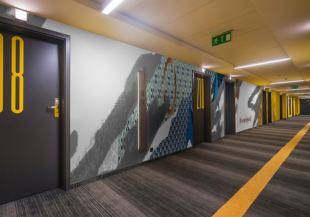 peinture murale pour un couloir d'hôtel moderne